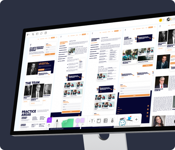 A monitor showing the full page design of an Atlanta personal injury and criminal defence law firm website